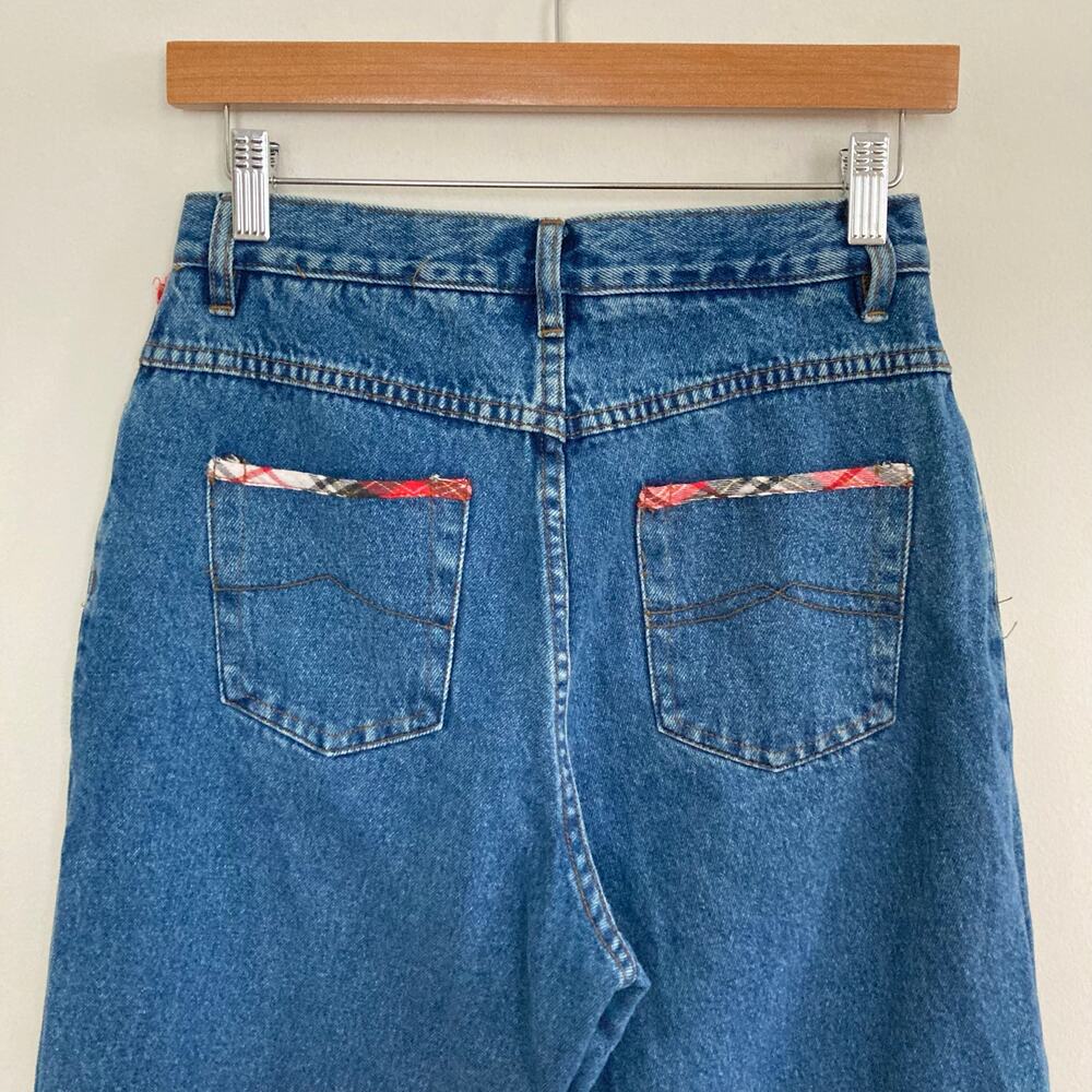 90s Moda Intl Medium Blue Patchwork High Rise Mom… - image 6